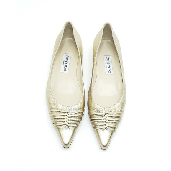 Jimmy Choo Gold Metallic Flats Pointed Toe Womens EUR 38.5 US 8.5 - Picture 13 of 16